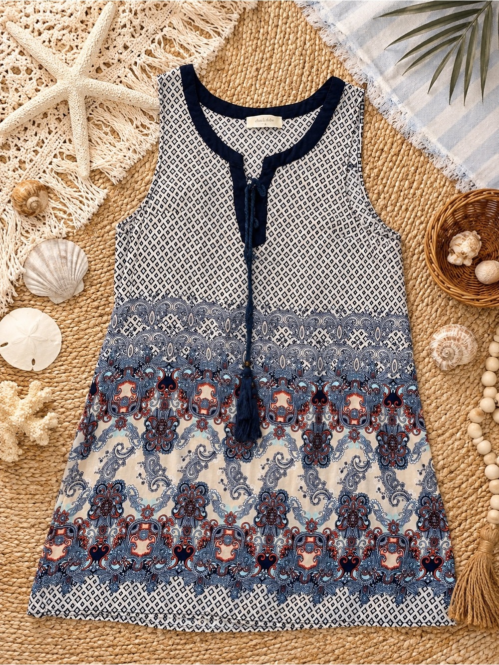 Altar’d State Sleeveless Paisley Tassel Tunic Dress Medium